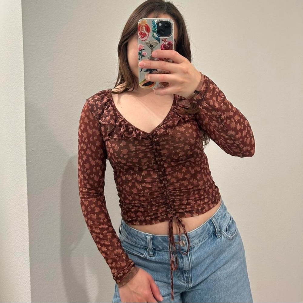 Ten Sixty Sherman Burgundy Floral Ruched Long Sleeve